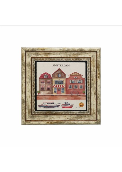 Amsterdam Görseli Baskılı Taş Tablo 25X25 fiyatları