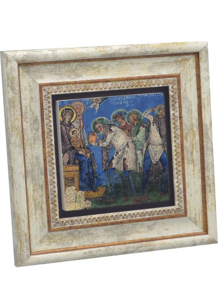 Kapadokya Göreme Tokalı Kilise Freski - Müneccim Kralların Tapınması Baskılı Taş Tablo 20X20