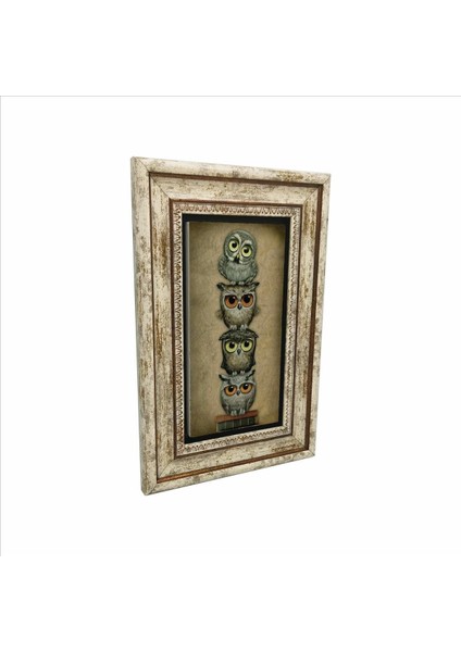 Sevimli Baykuşlar Baskılı Taş Tablo 20X30