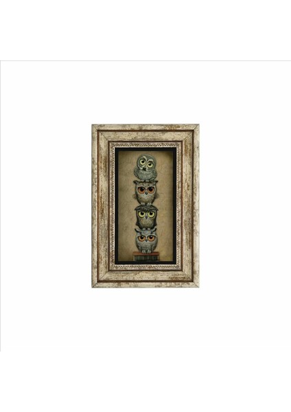 Sevimli Baykuşlar Baskılı Taş Tablo 20X30