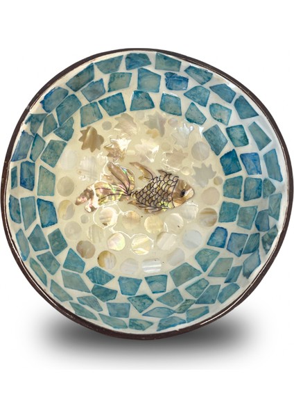 Fish Design Sedef Kaplama Hindistan Cevizi Kase & Hasır Kase Altlığı - Çerezlik