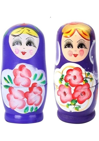 Rusya'dan Geleneksel Dekoratif Ahşap Matruşka Seti 5 Adet
