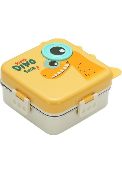 Bento 1120ML Lunchbox Dinozor Desenli Tek Katlı 3 Bölmeli Paslanmaz Çelik Sefer Tası Yemek Kutusu