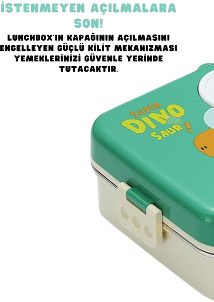 Bento 1120ML Lunchbox Dinozor Desenli Tek Katlı 3 Bölmeli Paslanmaz Çelik Sefer Tası Yemek Kutusu fiyatları