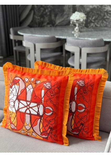 Çift Taraflı Atlı Dekoratif Saçaklı Kırlent Kılıfı 1ADET 43 x 43(SK-K03)