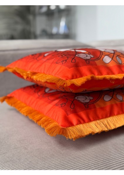Çift Taraflı Atlı Dekoratif Saçaklı Kırlent Kılıfı 1ADET 43 x 43(SK-K03)