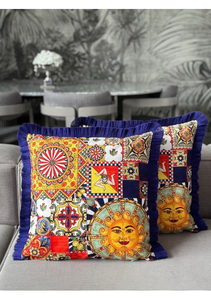 Çift Taraflıgüneş Dekoratif Saçaklı Kırlent Kılıfı 1ADET 43 x 43(SK-K02)