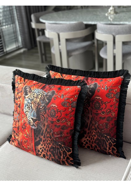 Çift Taraflı Leopar Dekoratif Saçaklı Kırlent Kılıfı 1ADET 43 x 43(SK-K08)