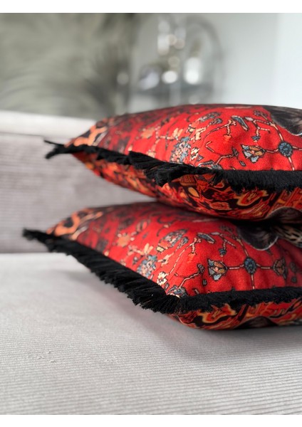 Çift Taraflı Leopar Dekoratif Saçaklı Kırlent Kılıfı 1ADET 43 x 43(SK-K08)