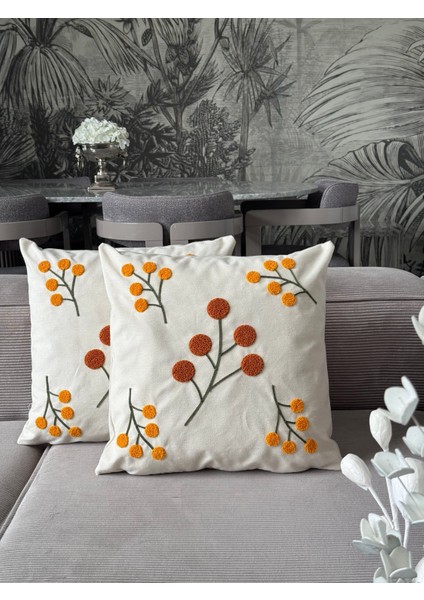 Üzüm Salkımı Punch Işlemeli Kırlent Kılıfı 1 Adet 43 x 43 cm (PNC-102)