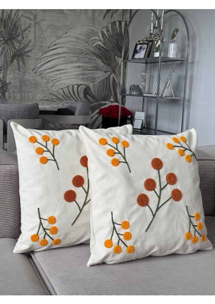 Üzüm Salkımı Punch Işlemeli Kırlent Kılıfı 1 Adet 43 x 43 cm (PNC-102)