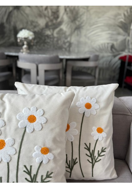 Papatya Punch Işlemeli Kırlent Kılıfı 1 Adet 43 x 43 cm (PNC-107) modelleri