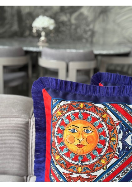 Çift Taraflı Güneş Dekoratif Saçaklı Kırlent Kılıfı 1ADET 43 x 43(SK-K01) modelleri