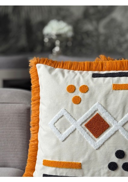 Bohem Punch Işlemeli Saçaklı Kırlent Kılıfı 1 Adet 43 x 43 cm (SPNC-03)