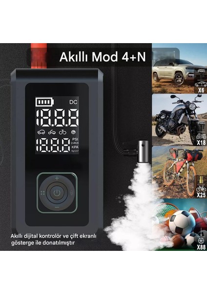 Şarjlı Pompa, Akü Takviyesi, Fener, Powerbank Özellikli, Taşınabilir Kompresör, Araç Pompası fırsatları