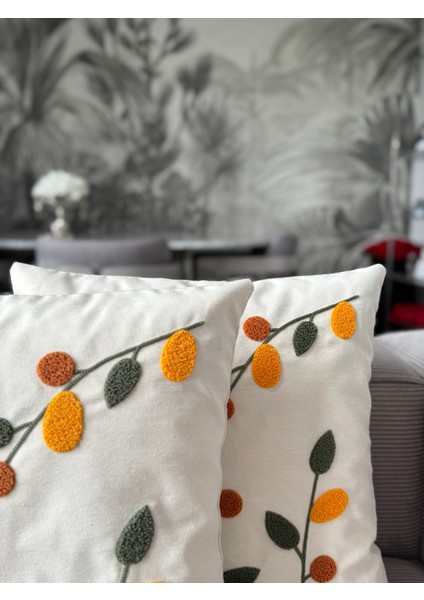Çiçek Punch Işlemeli Kırlent Kılıfı 1 Adet 43 x 43 cm (PNC-115)