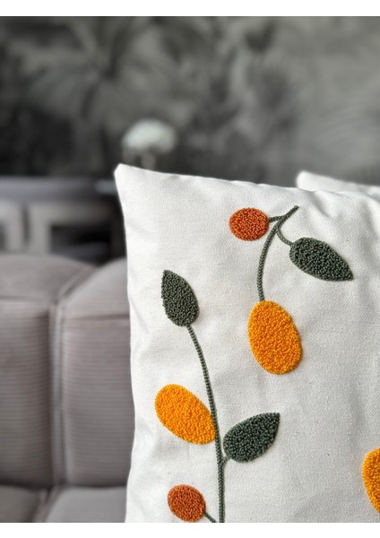 Çiçek Punch Işlemeli Kırlent Kılıfı 1 Adet 43 x 43 cm (PNC-115)