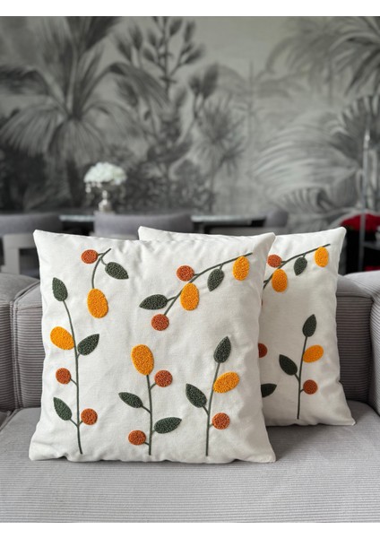 Çiçek Punch Işlemeli Kırlent Kılıfı 1 Adet 43 x 43 cm (PNC-115)