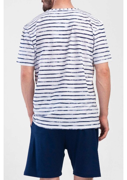 Erkek Pamuklu Indigo Kısa Kol Şort Pijama Takımı