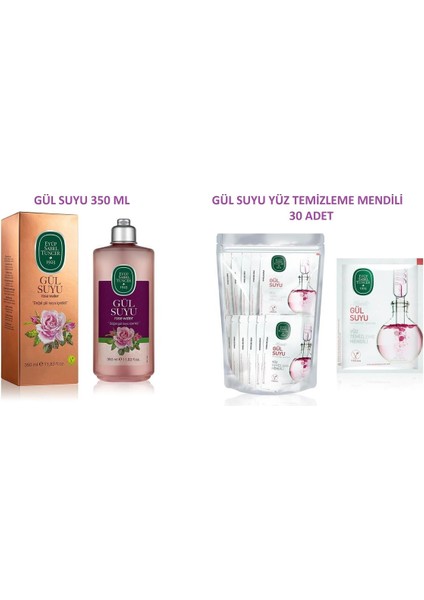 Gül Suyu 350 ml ve Gül Suyu Yüz Temizleme Mendili 30 Adet