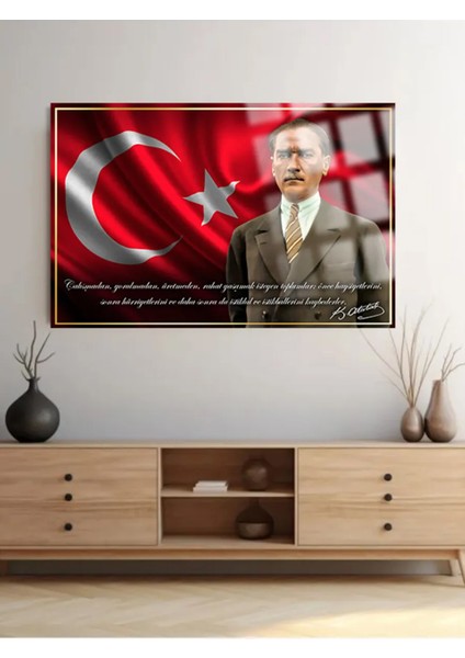Atatürk Kırılmaz Lüks Cam Tablo Ultra Yüksek Renkler Atatürk Sözleri Cam Tablo