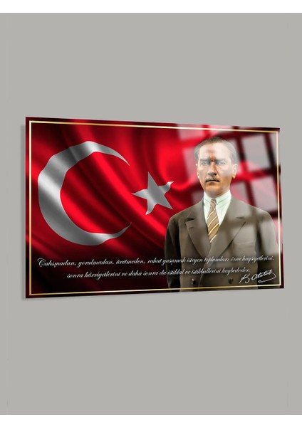 Atatürk Kırılmaz Lüks Cam Tablo Ultra Yüksek Renkler Atatürk Sözleri Cam Tablo