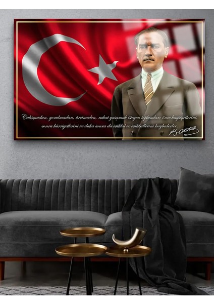 Atatürk Kırılmaz Lüks Cam Tablo Ultra Yüksek Renkler Atatürk Sözleri Cam Tablo