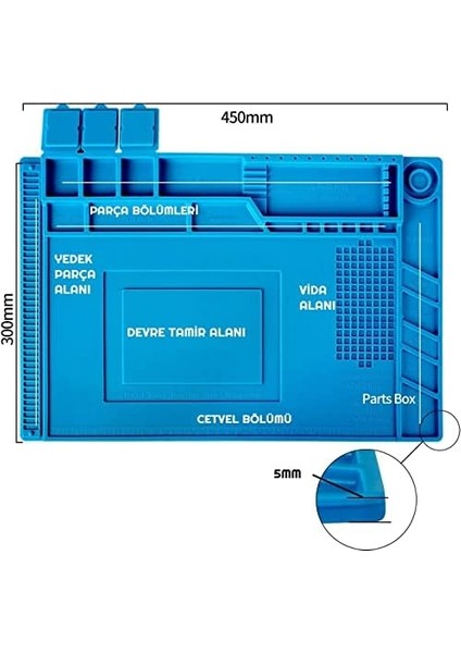 S160 Isıya Dayanıklı Manyetik Silikon Tamir Pedi Mıknatıslı Saklama Bölmeli - 45X30CM modelleri