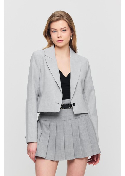 3969 Crop Astarlı Blazer Ceket Açık Gri