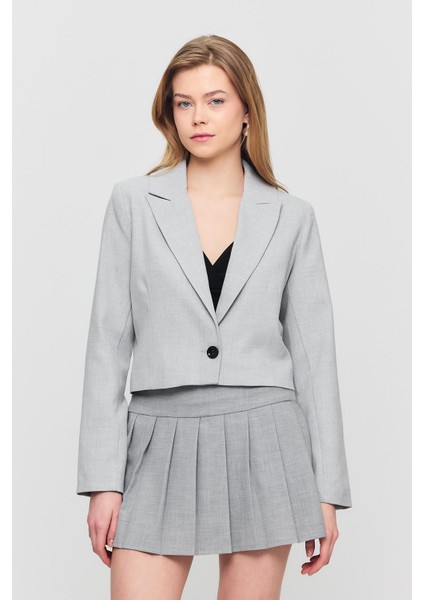 3969 Crop Astarlı Blazer Ceket Açık Gri