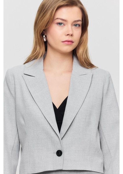 3969 Crop Astarlı Blazer Ceket Açık Gri