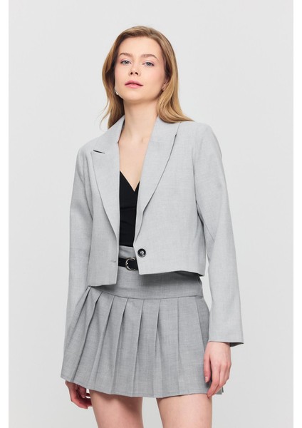 3969 Crop Astarlı Blazer Ceket Açık Gri