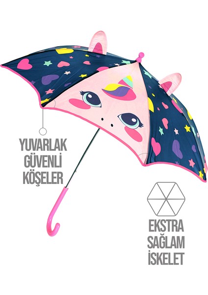 Kalpli Unicorn Kız Çocuk Lacivert Şemsiye
