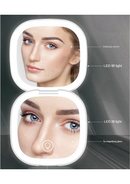 Işıklı Mini LED Makyaj Aynası 5x Büyüteç Cep Çift Taraflı Seyahat Uygun Kozmetik Makyaj Aynaları, Beyaz (Yurt Dışından) fiyatları