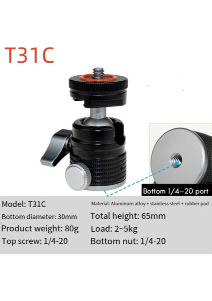 Mini Top Kafa Tripod Kafası Dslr Kameralar Için Evrensel 1/4 Inç Vida Bağlantılı Flaş Tripod Monopod Dolgu Işığı (Yurt Dışından)