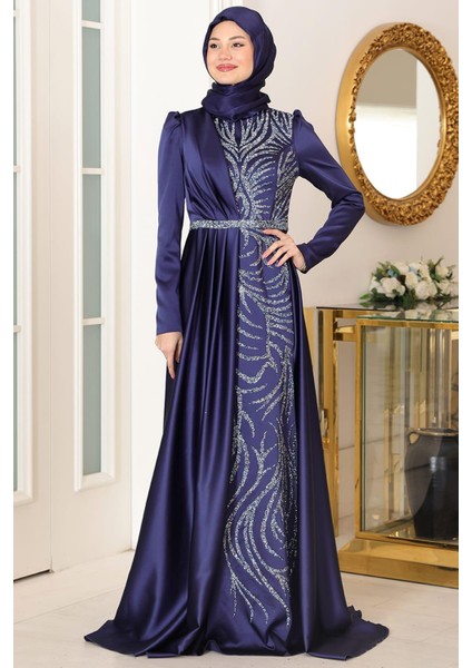Mihrimah Tesettür Abiye Lacivert