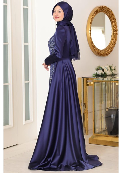Mihrimah Tesettür Abiye Lacivert modelleri