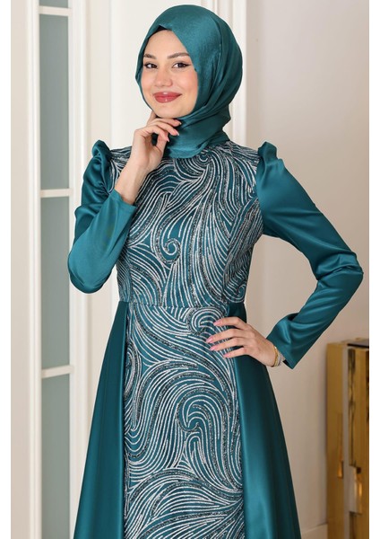 Miray Tesettür Abiye Zümrüt