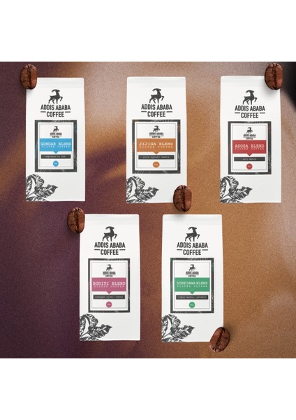 Coffee 5X100 gr Orijinal Etiyopya Kahveleri / Filtre Kahve