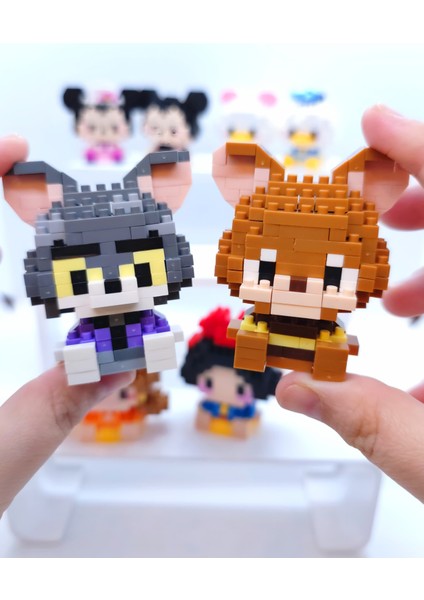 Bricks Premium Seri Yeni Stil Tom ve Jerry 2'li Set 3D Yapboz Yapı Blokları Hobi Koleksiyon