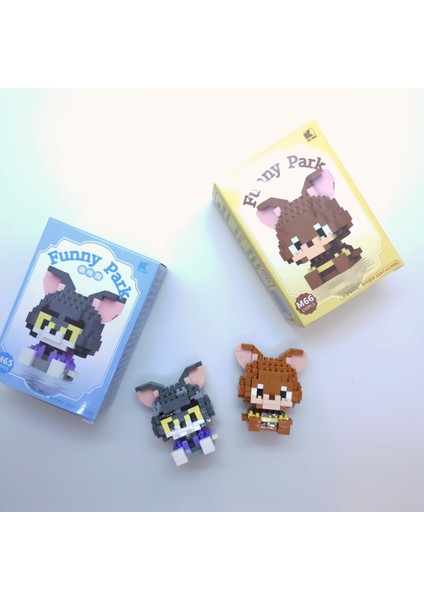 Bricks Premium Seri Yeni Stil Tom ve Jerry 2'li Set 3D Yapboz Yapı Blokları Hobi Koleksiyon