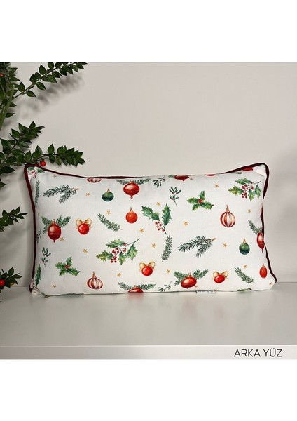 Merry Christmas Sloganlı Dekoratif Bel Yastığı Kılıfı Yılbaşı Desenli Bordo Fitilli fiyatları