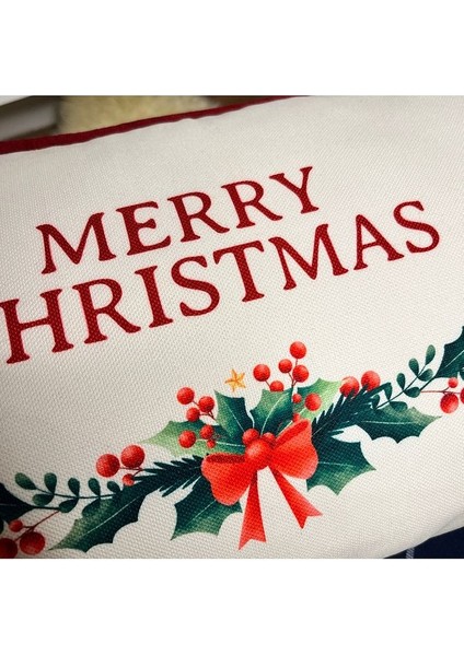 Merry Christmas Sloganlı Dekoratif Bel Yastığı Kılıfı Yılbaşı Desenli Bordo Fitilli fırsatları