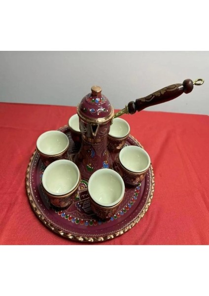 6lı Bakır Fincan Takımı Cezveli