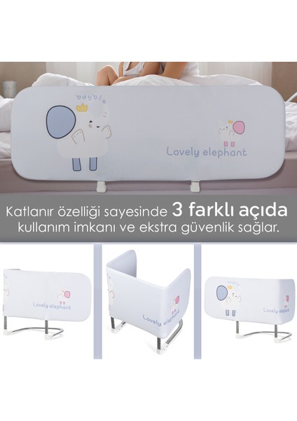 120 x 42 cm Katlanır Bebek Yatak Bariyeri x Fil Desenli Koruyucu Baza Korkuluğu Güvenlik Bariyeri