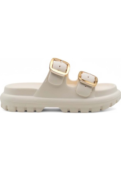 Sonımıx EZ0173.02 Çift Tokalı Kadın Terlik Krem