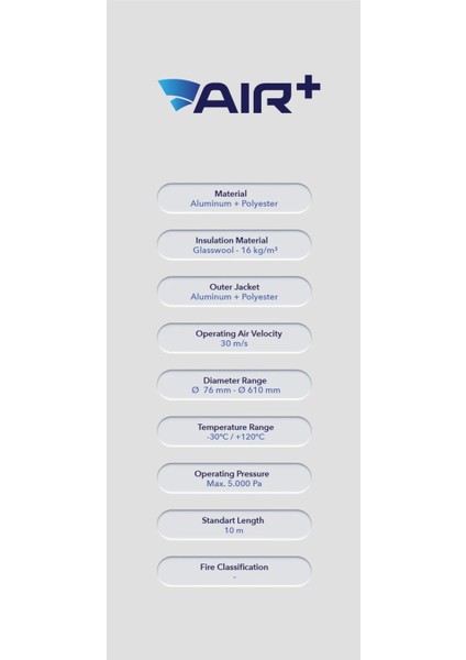 Ø102 mm Air Alüminyum Isı İzoleli Flexible Hava Kanalı (10 mt)
