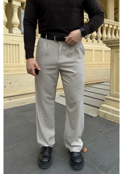 Erkek Kumaş Baggy Kalıp Pileli Pantolon