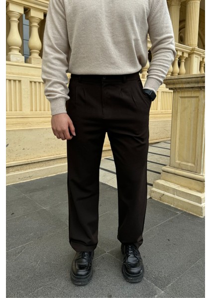 Erkek Kumaş Baggy Kalıp Pileli Pantolon