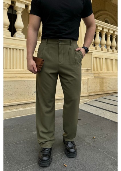 Erkek Kumaş Baggy Kalıp Pileli Pantolon